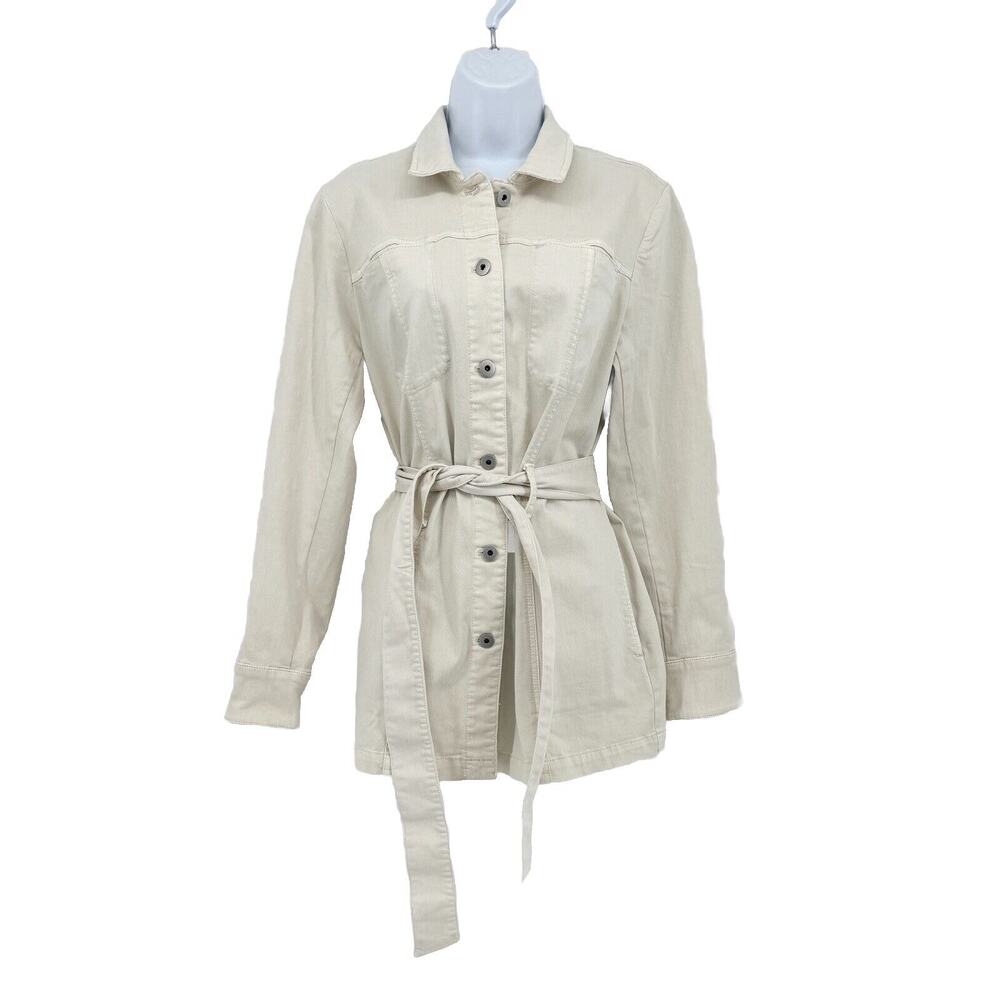 J. Jill Mid-Length Trenchcoat Size S Light Khaki Stretch Belted Stretch Pockets